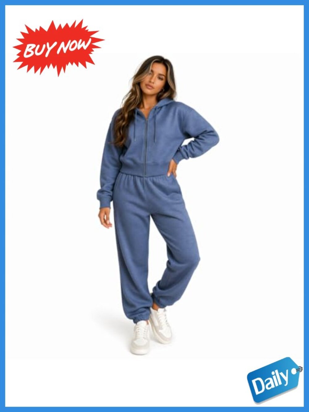 Women's Cropped Zip Up Hoodie & Jogger Sweatsuit Set Cotton Blend 2-Piece